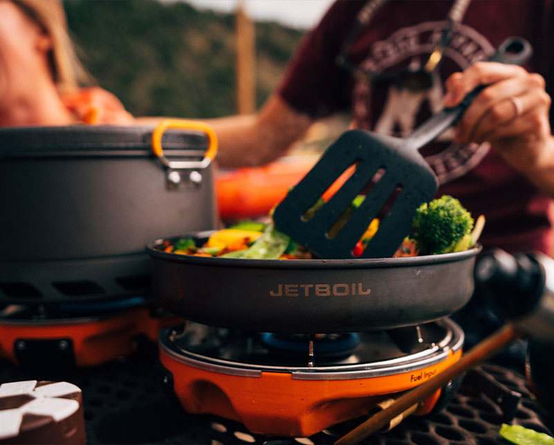 Cooking a hot meal on the Jetboil Genesis Basecamp Stove Cooking a hot meal on the Jetboil Genesis Basecamp Stove