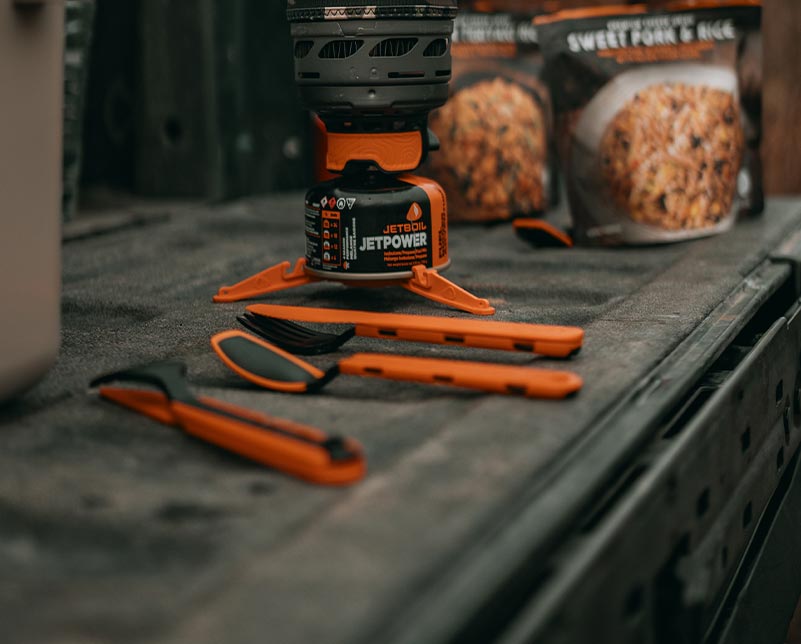 Various Jetboil TrailWare on back of trunk