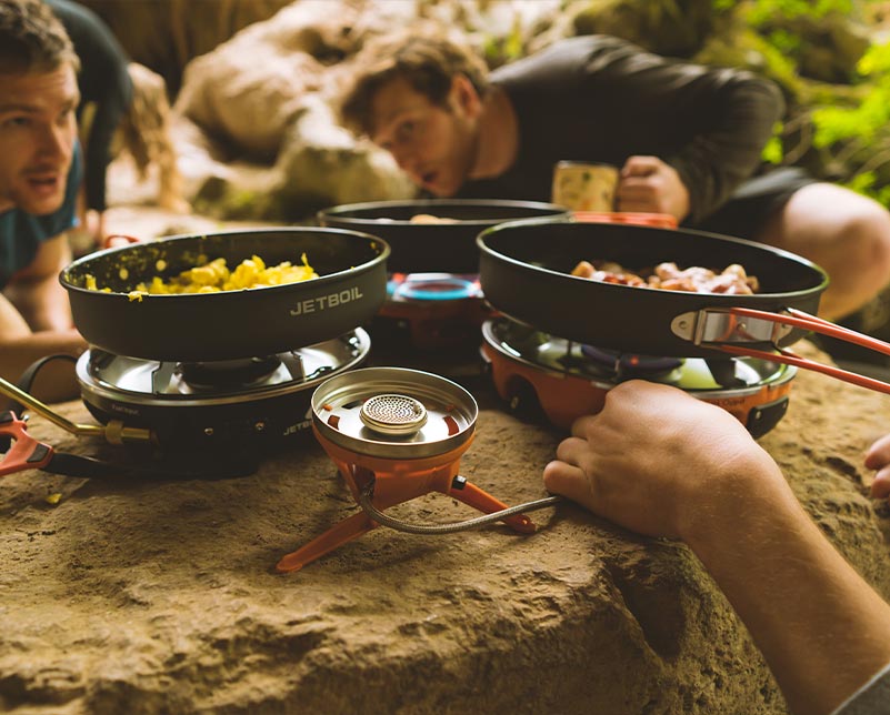 Jetboil Luna Satellite Burner connected to Genesis and HalfGen stoves