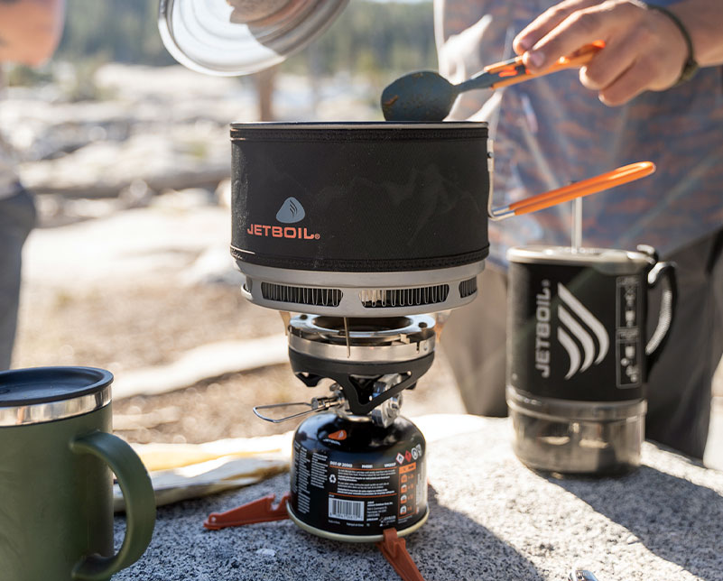Cooking meal in the Jetboil ceramic cook pot