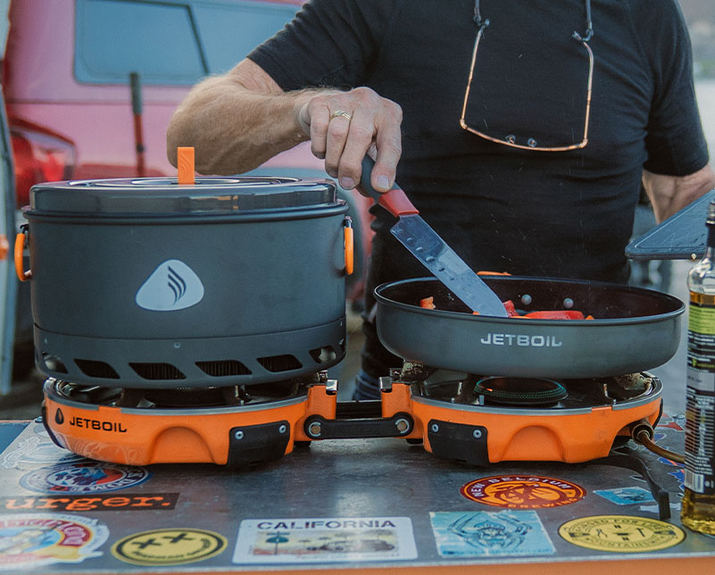 Cooking a meal in the Jetboil Genesis Basecamp System