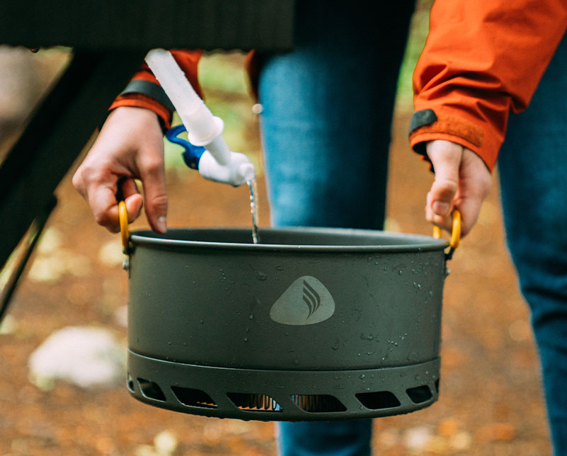 Filling up the Jetboil 5L Cook Pot with water while on camping trail