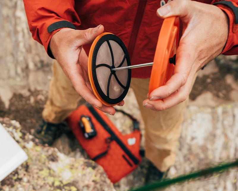 Jetboil Silicone Coffee Press attached to MiniMo lid