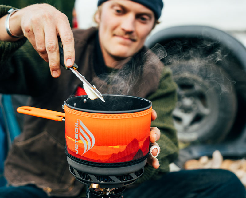 Adding food to the Jetboil TrailCook 1.2L Precision Cook System