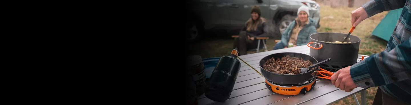 Cooking a meal with ground beef in the Jetboil Genesis Basecamp System