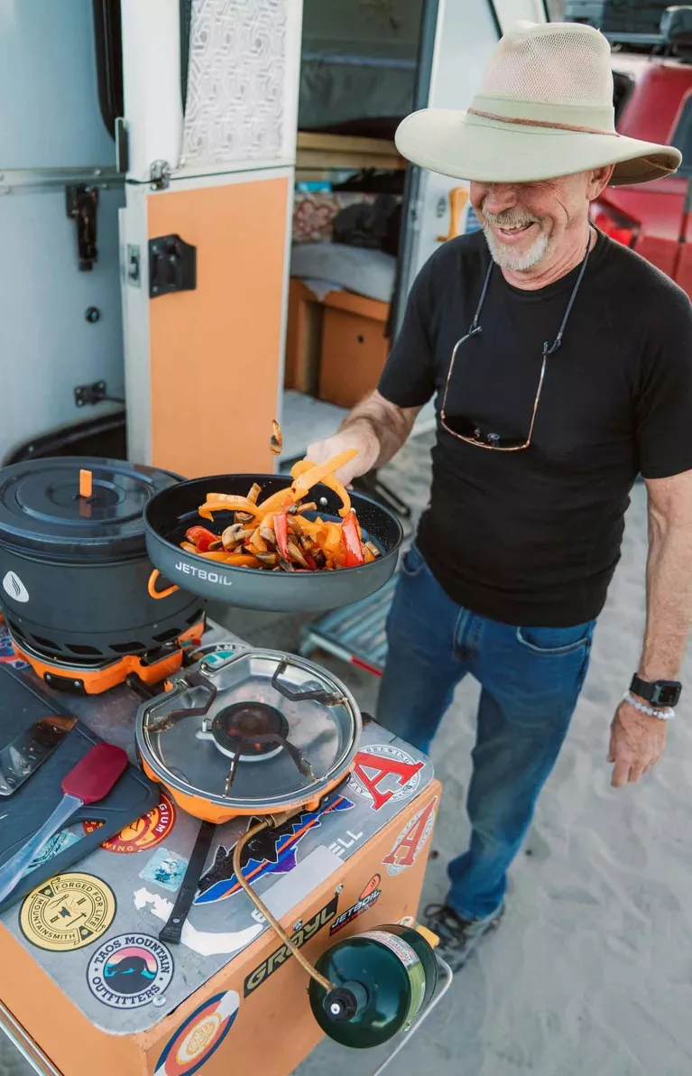 Cooking a meal in the Jetboil Genesis Basecamp System