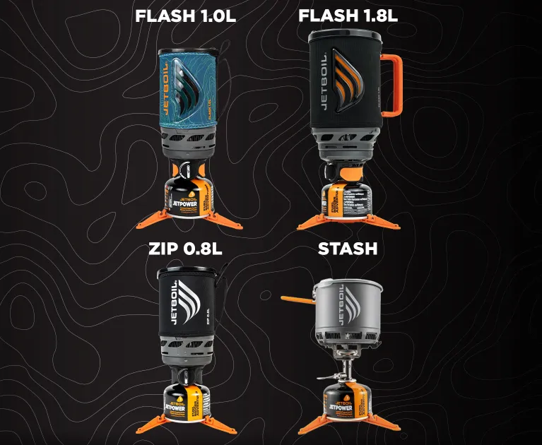 Jetboil Fast Boil Lineup including Flash, Zip and Stash systems
