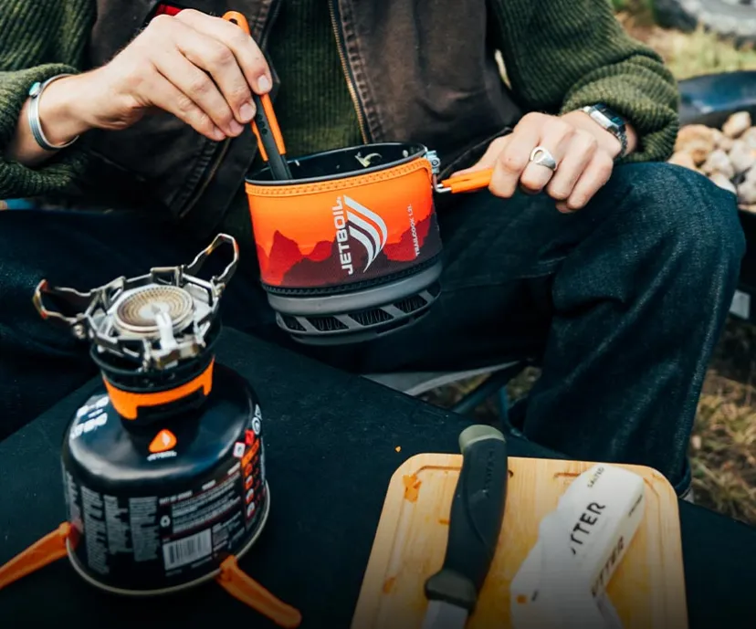 Eating a cooked meal in the Jetboil TrailCook 1.2L