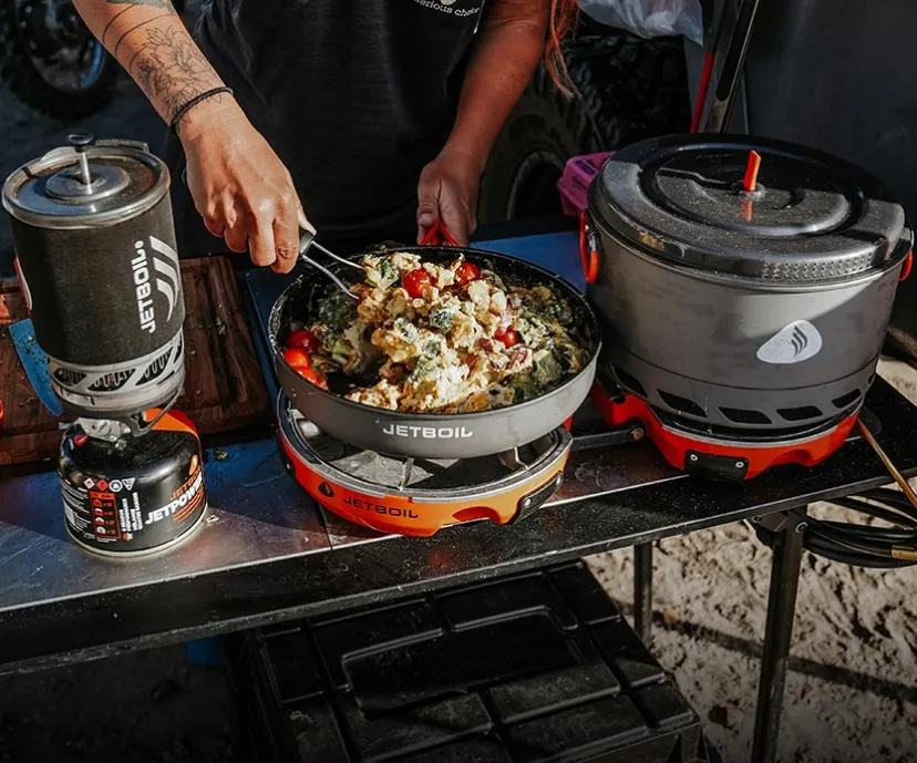 Mixing up a cooked meal in the Jetboil Genesis Basecamp System